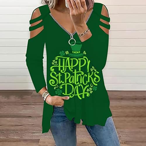 יום הרוכסן של יום פטריק הקדוש העליון לנשים מהכתף שרוול ארוך חולצות ירוק