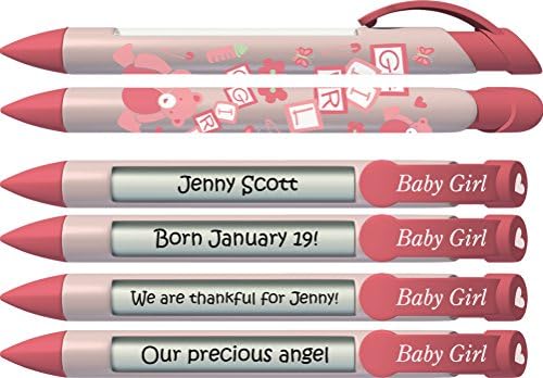 ברכת עט עטים מותאמים אישית - בלוקים לתינוקות מקלחת טביעה/הכרזת לידה עט הודעה מסתובבת - 25 חבילה