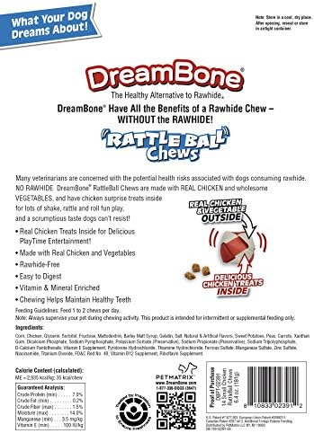 Breamboone Ballbball לעיסות קטנות 14 ספירה, לעיסה נטולת עור גולמי לכלבים, עם פינוקי עוף אמיתיים בפנים וספירלות