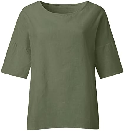 נשים של כותנה פשתן חולצות רופף 3/4 שרוול חולצה בתוספת גודל קיץ חולצות מוצק גרפי טיז עגול צוואר חולצה