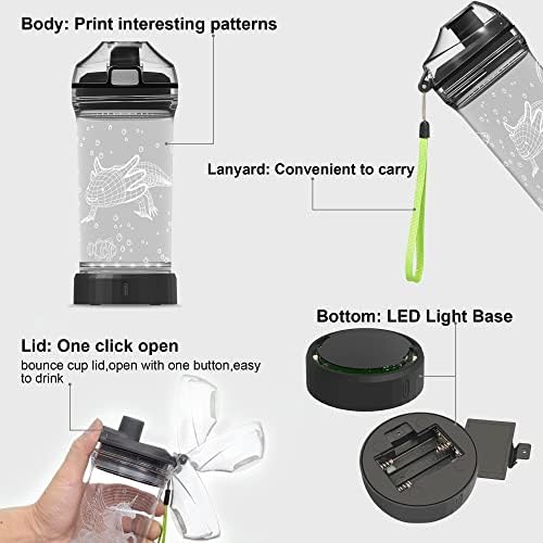 בקבוק מים אקסולוטל לילדים עם אור LED זוהר תלת מימדי - 14 גרם טריטן BPA בחינם - מתנה כוס נסיעות