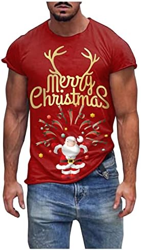 XZHDD חייל לחג המולד חולצות שרוול קצר לגברים, חג המולד סנטה קלאוס הדפס צמרת צמרת טופית מפלגה ביתית