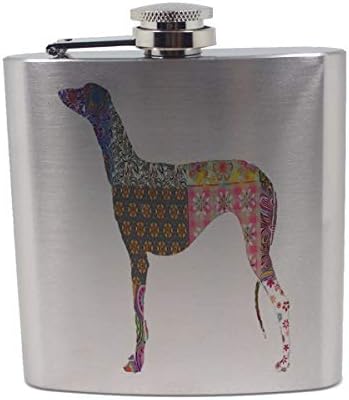 מקרי סאנשיין - דוגמת פרחי כלב גרייהאונד 6 עוז. משקאות בקבוקון עץ קופסא מתנת סט כולל. כוסות יריות וצינור