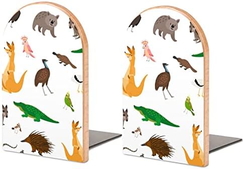 אוסטרליה בעלי חיים עץ ספר מסתיים 2 יחידות החלקה עץ תומכי ספרים עבור בית משרד דקור כבד ספרים / תקליטורים / סרטים