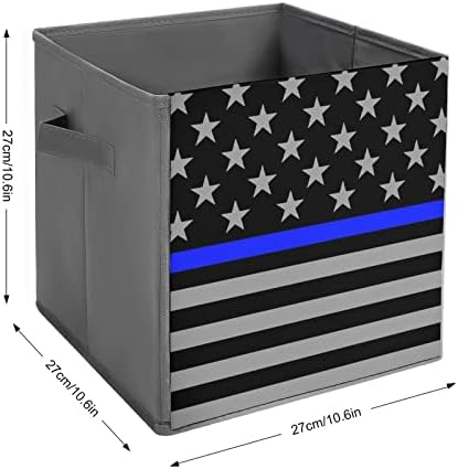 קו דק כחול דק דגל אמריקאי פחי אחסון מתקפלים יסודות קוביות אחסון בדים קופסאות מארגנים עם ידיות