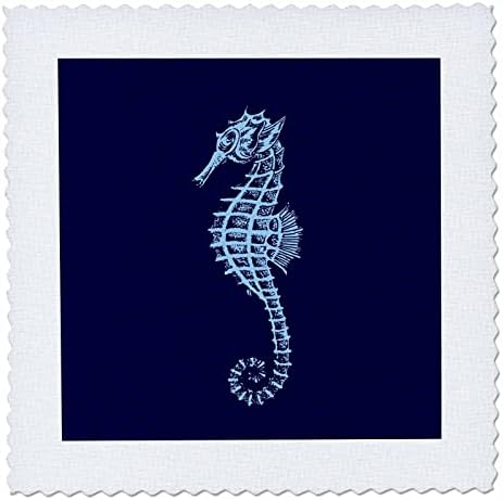 3 דרוז סגנון קעקוע חמוד של סוס ים בכחול ואפור - ריבועי שמיכה