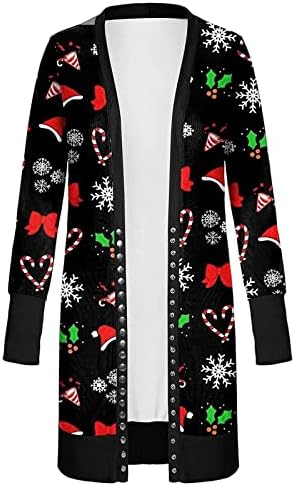 ז'קט קרדיגן מודפס קל משקל של נשות חג המולד עם אבזם קרדיגן ארוך סוודרים מכוערים לנשים