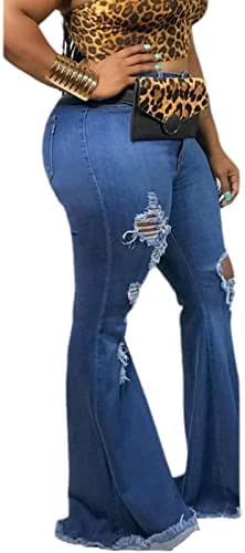 Maiyifu-GJ לרטרו רטרו נקרע ג'ינס מתנפחים במותניים גבוהות מכנסי ג'ינס תחתית פעמון הרוס מכנסי ג'ין רחבים