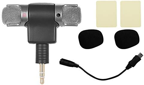 TICKAS STEREO חיצוני מיקרופון, מיקרופון עם כבל מתאם מיקרו USB 3.5 ממ למיני USB תואם ל- GoPro Hero 3 3+ 4 תואם