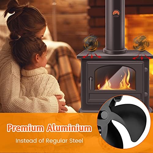 מאוורר תנור מופעל בחום, 5 להבים מאוורר תנור עץ שקט במחזור אוויר חם חיסכון בדלק ביעילות לעץ / תנור
