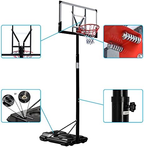 מערכת מטרה ניידת לחישוק כדורסל לילדים ולמבוגרים, 8-10 רגל מתכווננת, קרש גב 44 אינץ ' / 2 גלגלים
