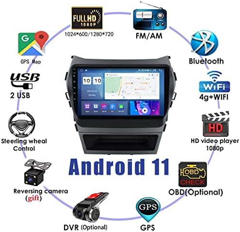 FBKPHSS 9 אינץ 'אנדרואיד 11 רדיו רדיו Bluetooth GPS עבור יונדאי-IX45 2013-2017 4 ליבה/8 ליבה תומכים ב- Carplay