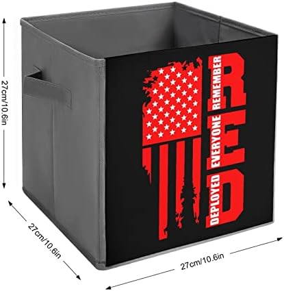 R.E.D זכור את כולם פרוסים אדום שישי 4 פחי אחסון מתקפלים קופסאות סלי קוביית בד עם ידיות לצעצועי בגדים, 11x11x11