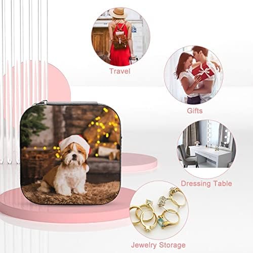 קופסת תכשיטים רקע חג המולד כלב כלב עור PU תכשיטים ארגוני תכשיטים קופסת תכשיטים לשרשראות טבעות עגילי