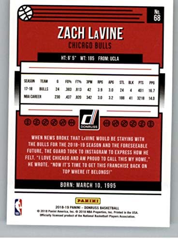 2018-19 כרטיס הכדורסל של דונרוס 68 זאק לווין שיקגו בולס הרשמי של Panini NBA כרטיס מסחר