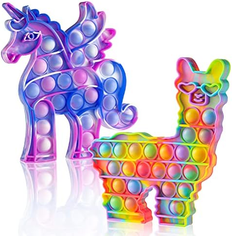 Kidsjoy Llama חד קרן קשיש דחיפת צעצועי פופ: 2 חבילות סוחטות צעצוע חושי בועה פופ, צעצוע מתח סיליקון