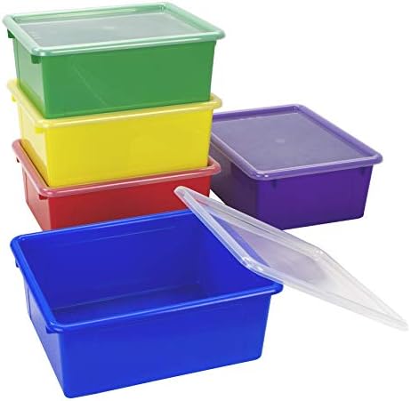 מגש אחסון עמוק בגודל Storex-פח מארגן עם מכסה שאינו סנאפ לכיתה, משרד ובית, צבעים שונים, 5 חבילות