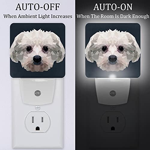 מארז 2 לד לבן חם מנורת לילה כלב מלטזי פורטאי-01 עם חיישן בין ערביים לשחר מנורת לילה קומפקטית אידיאלית לחדר ילדים