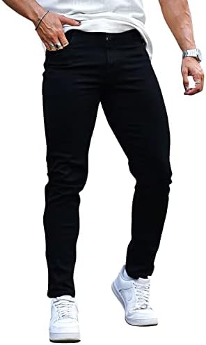 גברים קלאסיים ג 'ינס מתיחה בגזרה דקה לגברים מכנסי ג' ינס סקיני פלקס מעצב קרוע