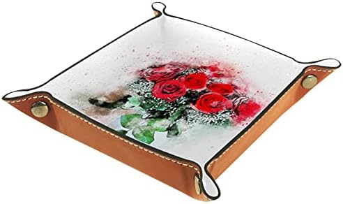 משרד שולחן מגשי, פרחי ורדים אגרטל זר אמנות, עור שרות מגש סוראז ' קופסות קטן לתפוס מגש עבור בית משרד