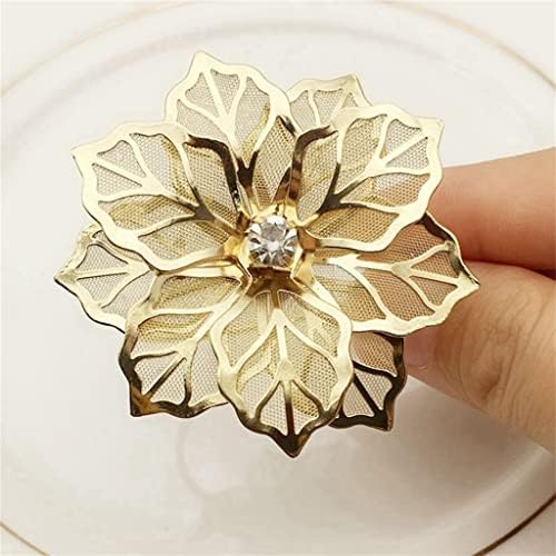 BHVXW 60 יחידות עיצוב פרחים מפיות מפיות מתכת מפית זהב אבזם מפית מפית מחזיק טבעת