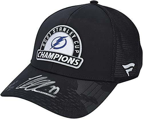 ויקטור הדמן טמפה מפרץ ברק 2021 אלופת גביע סטנלי כובע חדר חדר חתימה - כובעי NHL עם חתימה