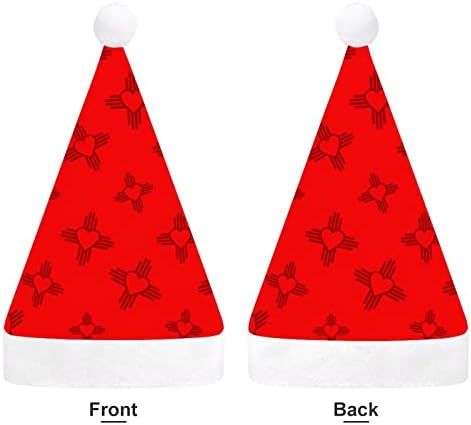 זיה עם לב סמל - ניו מקסיקו מדינת דגל מצחיק חג המולד כובע סנטה קלאוס כובעי קצר קטיפה עם לבן חפתים עבור חג