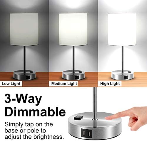 מגע בקרת מנורת שולחן, 3-דרך ניתן לעמעום מנורת עם 2 מהיר טעינה יציאות & מגבר; שקע חשמל, מנורה שליד המיטה, שידה