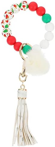 חג המולד פום פום מפתח טבעת צמיד סיליקון חרוזים צמיד במחזיק מפתחות צמיד ארנק תיק תליון קסם עם עור