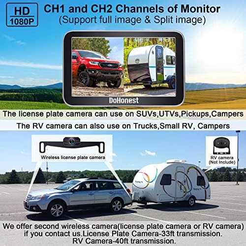 מצלמת גיבוי אלחוטית Dohonest למשאיות טנדר מכוניות טנדר טנדר עם מערכת צג בגודל 7 אינץ ', HD 1080p Bluetooth