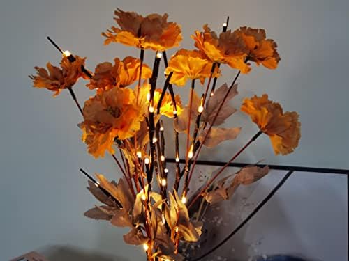 2 חבילות ענף מואר עם 2 אורות פרחים מלאכותיים אורות ענף 30in 20 LED סוללה מופעלת על סוללות מלאכותיות אורות