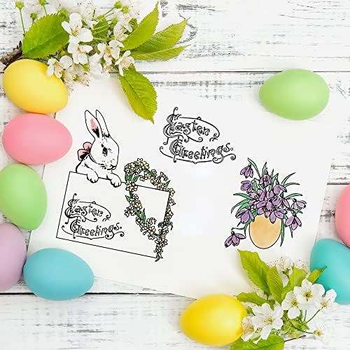 ארנב ביצת פסחא ארנב ארנב חותמות ברורות לייצור כרטיסים ויצירת נייר, זר פרחים ברכות פסחא מילים