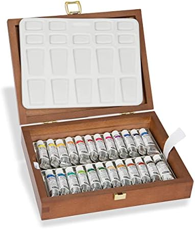 Schmincke - Horadam® קופסת צבעים אקוורל, צינורות 24 x 5 מל, פלטת חרסינה, 74224097, קופסת עץ, סט ציור, צבעי