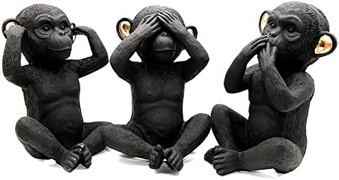 Evideco מוצרי בית צרפתים 3 קופים חכמים מדברים שמע את לא ראו שרף רשע מערך זהב שחור של 3