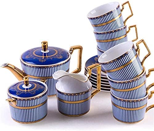 Lianxiao - סט כוס קפה כחול אירופאי, סט תה אחר הצהריים סיני ואנגלית פשוט, סט תה זהב מובלט ביתי