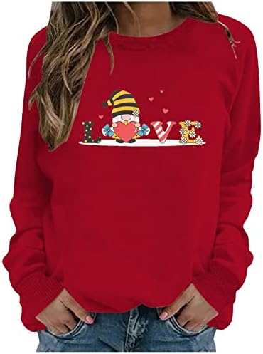 צמרות סוודר חמוד לחולצות חג האהבה של נשים מצחיקות גמדים מצחיקים מדפיסים חולצות סווטשירט צווארון שרוול