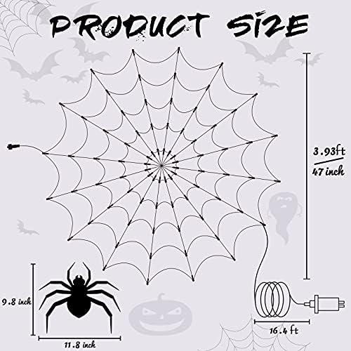 אורות אינטרנט של עכביש ליל כל הקדושים עם עכביש שחור, קוטר 3.9ft 80 אורות ליל כל הקדושים סגול כתום עם 8 מצבים,