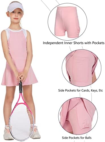 נוער בנות טניס שמלות גולף שרוולים תלבושת בית ספר ספורט שמלה עם מכנסיים קצרים כיסים