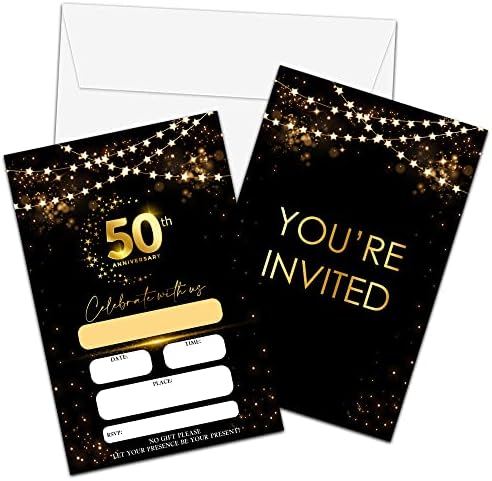 חגיגות 50 שנה כרטיסי הזמנות, זהב שחור נצנצים לחתונה הזמנות לחתונה עם מעטפות, חוגגים איתנו מילוי-אין