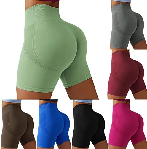 מכנסי הרמת קת אתלטי של נשים קצרות מותניים גבוהות עם מותניים גבוהים מכנסיים קצרים חלקים בצבע אחיד