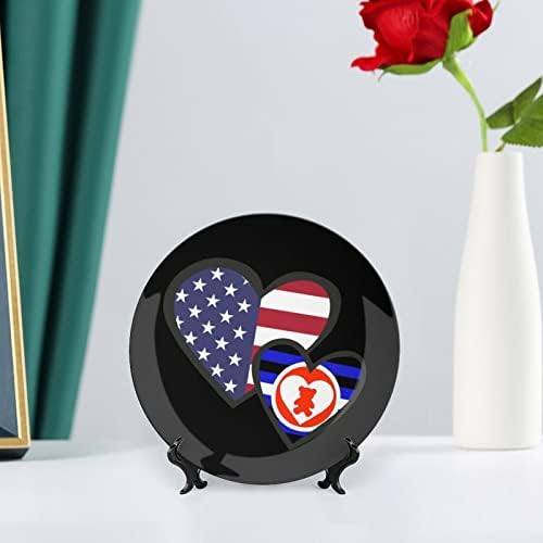 לבבות משתלבים דגל גאווה אמריקאי DDLG עצם מצחיק סין צלחת דקורטיבית צלחות קרמיקה עגול
