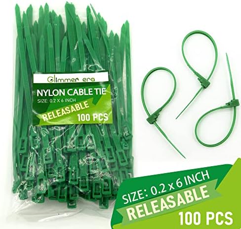 עניבות כבלים בר-נציף של עידן נצנוץ 0.2x6 אינץ ', קשרי כבלים לשימוש חוזר כבד, קשרי רוכסן ירוקים, כבל ניילון