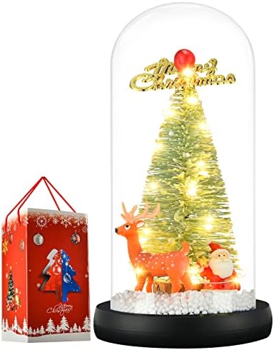 עץ חג המולד מיני בכיפת זכוכית עם אורות מיתרי LED לקישוטים או מתנות ， חג המולד בית מקורה חדר מקורה שולחן מלאכותי