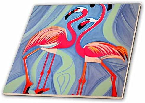 3 רוז מגניב מצחיק אמנותי צבעוני ורוד פלמינגו ציפור פיקאסו סגנון קוביזם אמנות-אריחים
