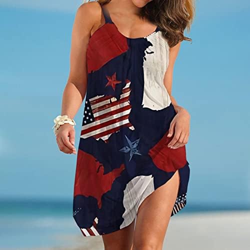 4 יולי מקרית קיץ חוף שמלה לנשים ארהב דגל בוהמי שמלה ללא שרוולים סקופ צוואר זורם רופף מיני שמלה קיצית