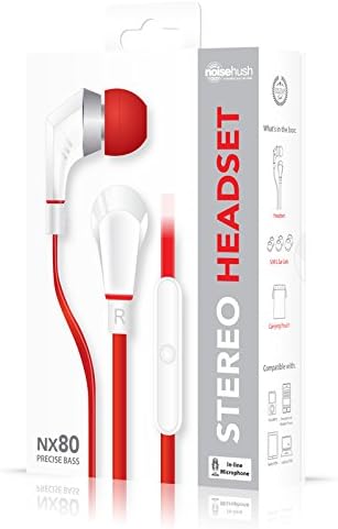 Noisehush NX80 אוזניות סטריאו בס סטריאו פרימיום באוזן עם כבלים ללא סבך מיקרופון אוזניות אוזניות - לבן/אדום