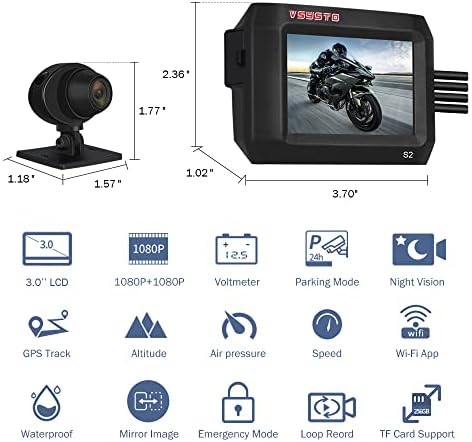Vsysto S2F אופנוע מקף מקף קדמי קדמי ואחורי כפול 1080p 150 מעלות זווית זווית ספורט מצלמה הקלטת DVR עם 3