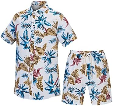 תלבושת סט קצרה של הגברים של Doinline תלבושת 2 חתיכות חתיכות פרחים בהוואי פרחוני חולצה קצרה של שרוול קצר וחליפת