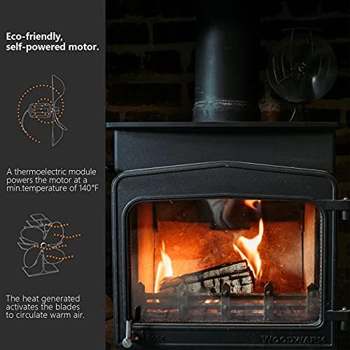 אח מאוורר, 4-להב חום מופעל תנור מאוורר עבור עץ / אח / יומן צורב, ביעילות לזרום חם אוויר, שדרוג ביתי