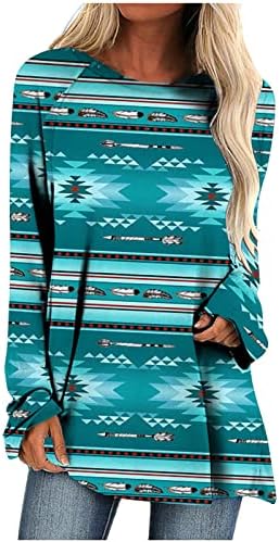 חולצות ארוכות אצטקיות לנשים צמרות טוניקה גרפיות אתניות מערביות ללבוש עם חותלות שרוול ארוך רופף חולצה חולצה